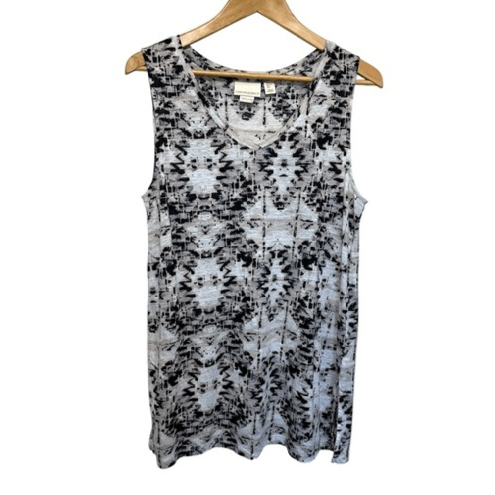 Cynthia Rowley White Abstract 100% Linen Tank Top, Large